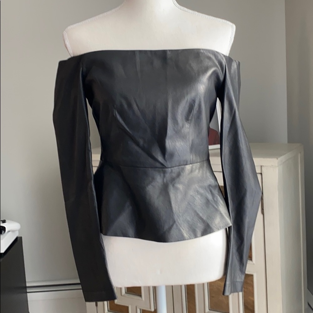 Off Shoulder Faux Leather Peplum Top
